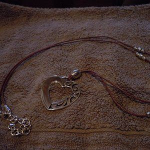 NWOT!! Brighton BARBADOS Necklace, Brown, Leather, Open Heart, Long
